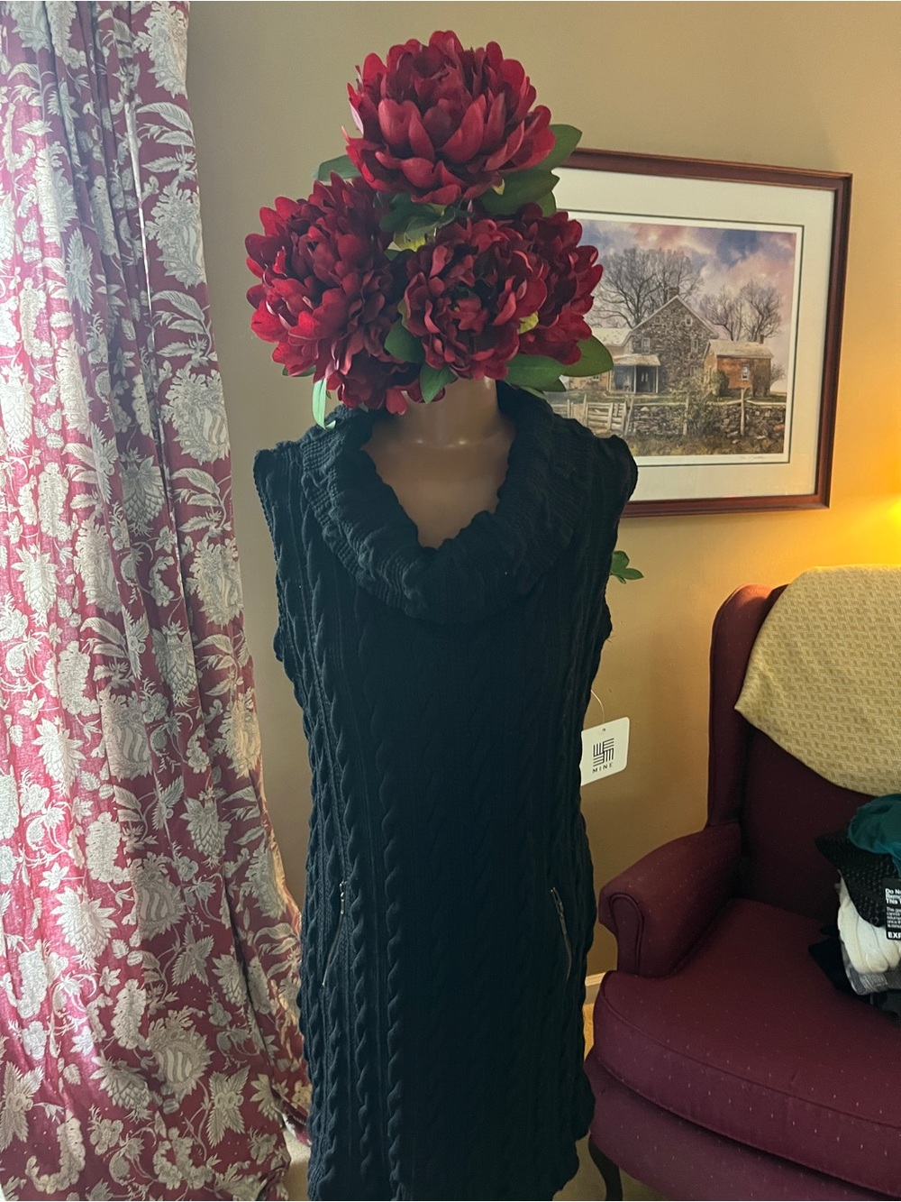 mine Black Cable-Knit Sleeveless Cowl Neck Dress